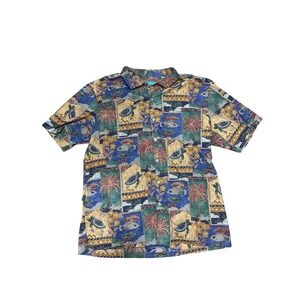 Tori Richard Mens XL Hawaiian Shirt Palm Tree Fish Turtle Print Button Up